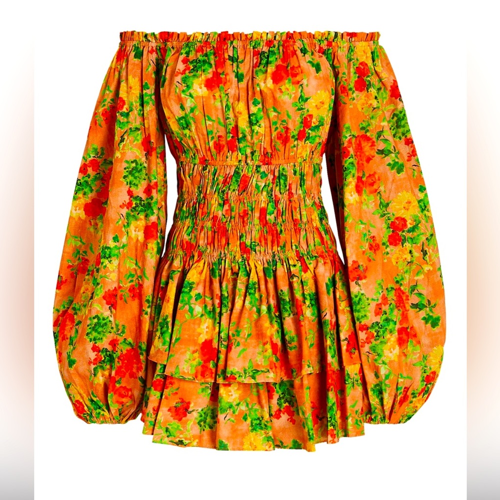 Sage Off-The-Shoulder Floral Mini Dress